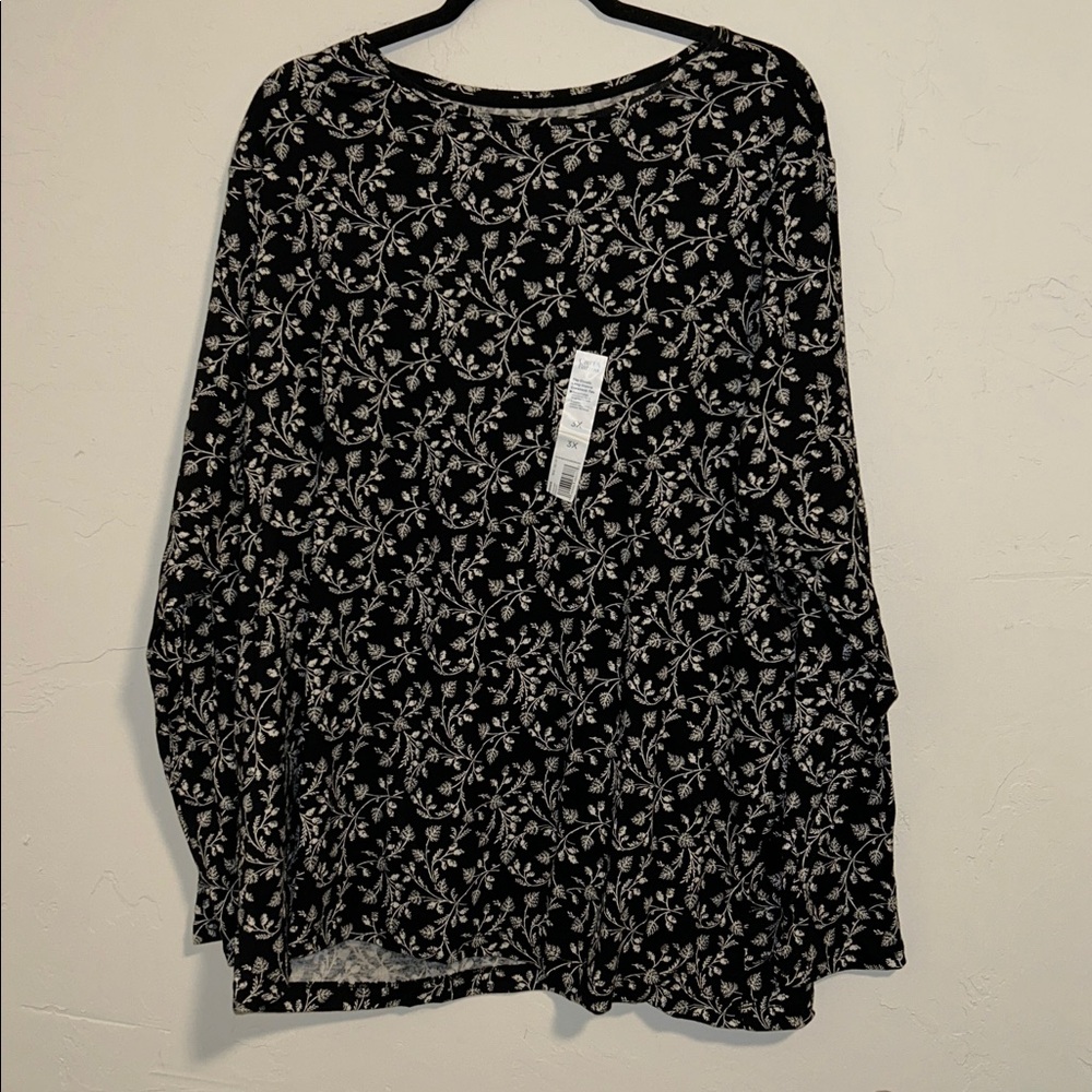 Croft & Barrow 3X The Classic Long Sleeve Crewneck Cotton Leaf Pattern Tee - Picture 4 of 16